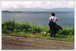 Pat looking out over Loch Sween Pat at Loch Sween