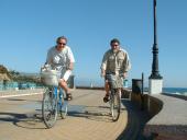 Photo: basia and john cycling.