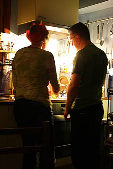 Photo: Lighting the Christmas pudding at Issi and Davy's.