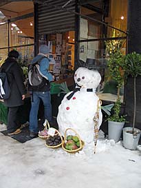 Photo: Snowman and fruit.