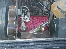 Photo: Music instruments in shop window.