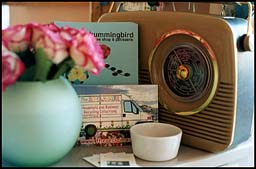 Photo: Hummingbird cafe radio and flowers.