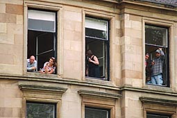 Photo: Watching the parade from the windows.