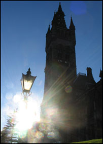 Photo: Evening sun Glasgow University Tower.