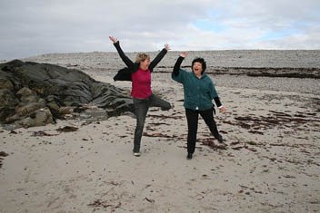 Photo: Pat and issi throwing stones at the pebble beach.