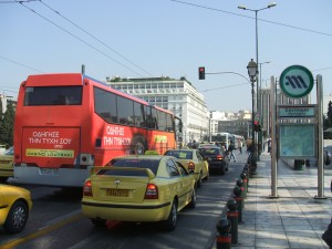 red bus taxi