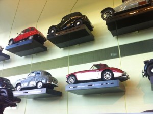 Cars on wall at transport museum