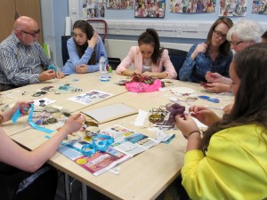 Embroidery class with children at Glasgow Caledonian University with the Embroiderers' Guild, Young Embroiderers