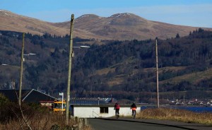 Cyclists on Great Cumbrae in March