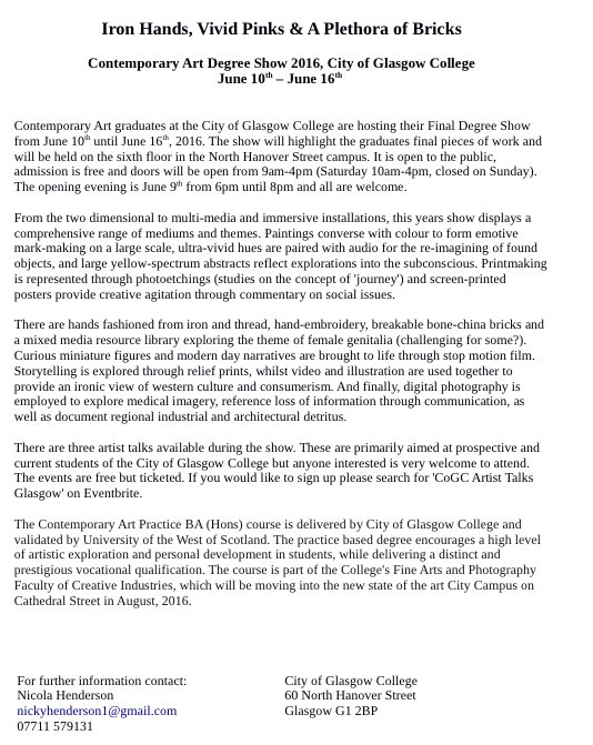 Degree Show Press Release