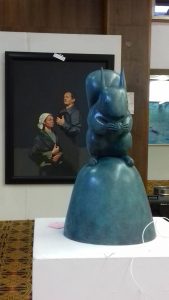 Blue Squirrelby Shona Kinloch painting by Stephen Lindsay in background
