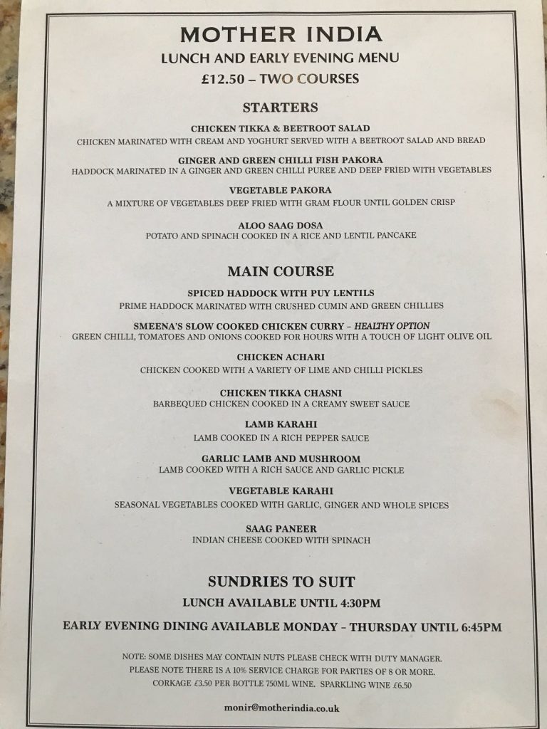 mother india lunch