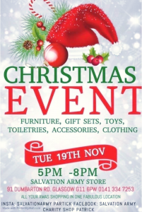christmas event charity shop salvation ary