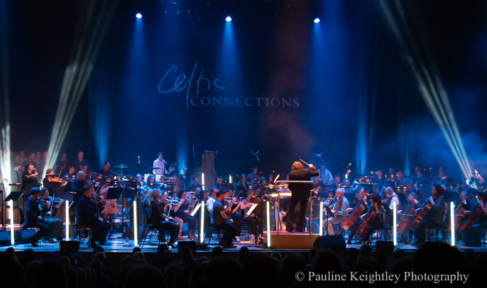 Glasgow, Scotland. Celtic Connections festival 2020. Grit Orchestra led by conductor Greg Lawson performed new compositions inspired by the Declaration of Arbroath and tracks from Martyn Bennets Grit album.