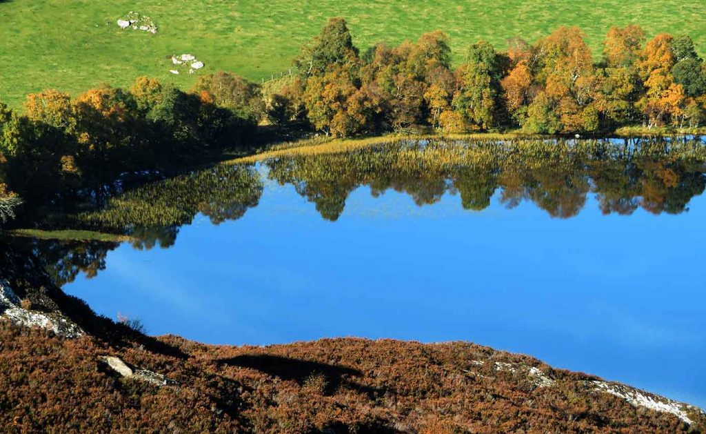 Reflection Curve on Loch Ruthven. Inverness Highlands.