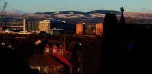 Afternoon Sunlight on QE Hospital at Govan.Bellahouston Viewpoint