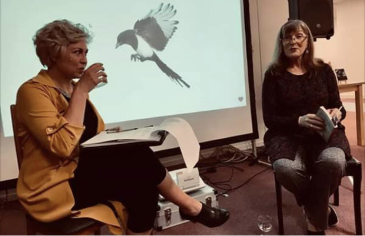 open mic lady chatting