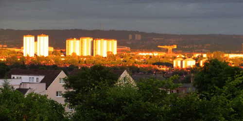 Sunset over Glasgow's Hi Rise Flats