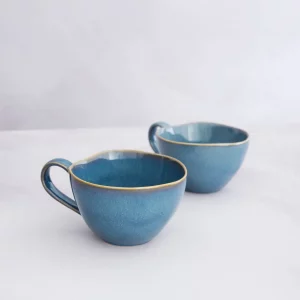 blue stoneware mugs