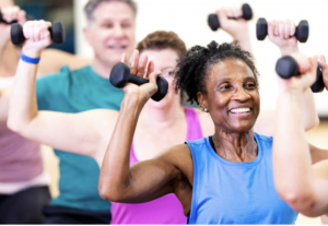 elderly people using weights