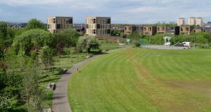 Cuningar Loop Park. Lookout Tower View of Dalmarnock