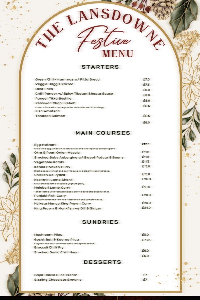 The Lansdowne Festive Menu 2025