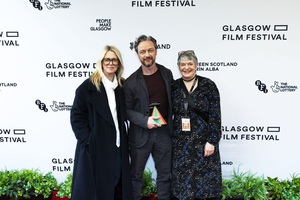 Edith Bowman, James McAvoy and Allison Gardner