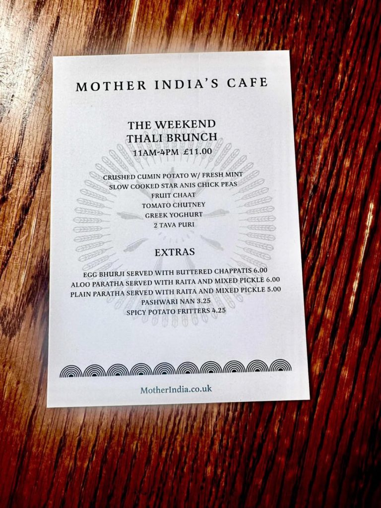 Mother india cafe brunch menu