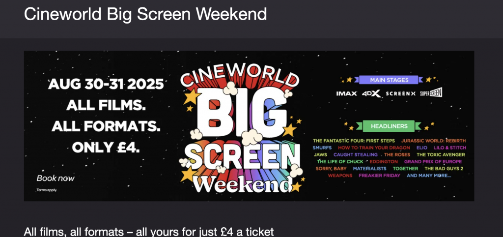 cineworld big screen weekend