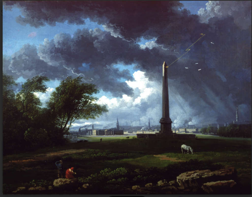 John Knox, The Nelson Monument Struck by Lightning, c.1817–21. © The Hunterian,University of Glasgow.