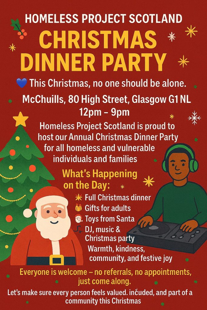 homeless project glasfow christmas dinner mcchuills